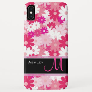 Modern Pink Floral Pattern Daisy Flowers Monogram iPhone XS Max Case