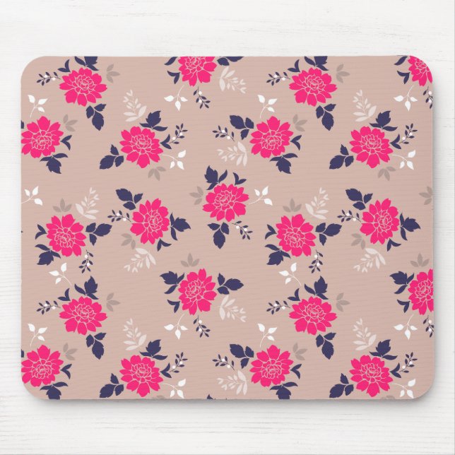 Modern Pink Floral Pattern Mouse Mat (Front)