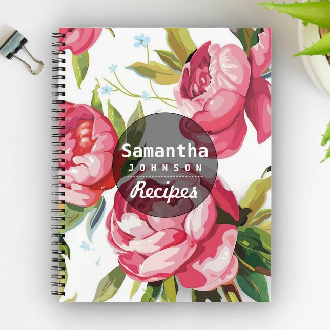 Modern Pink Floral Personalised Cookbook Recipe Notebook (Creator Uploaded)