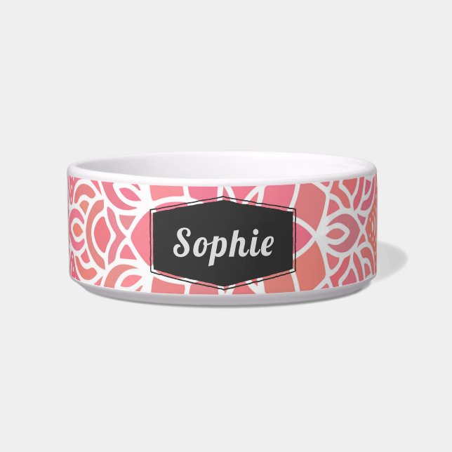 Modern Pink Floral Personalised Pet Bowl (Front)