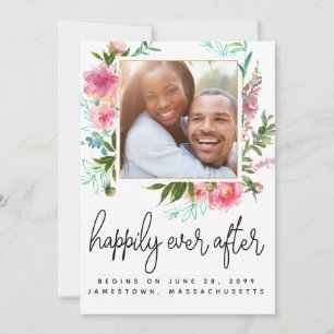 Modern Pink Floral Photo Happily Ever After Save The Date