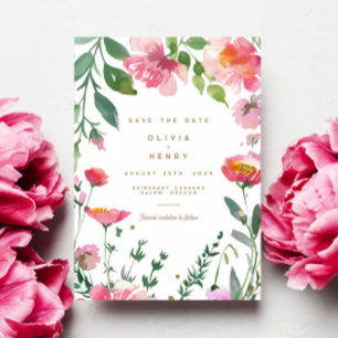 Modern Pink Floral Photo Wedding Save the Date Invitation