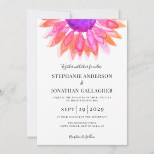 Modern Pink Floral QR Code Wedding  Invitation