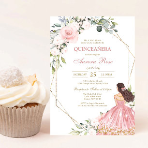 Modern Pink Floral Quinceanera Invitation