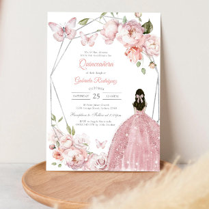 Modern Pink Floral Quinceanera Invitation