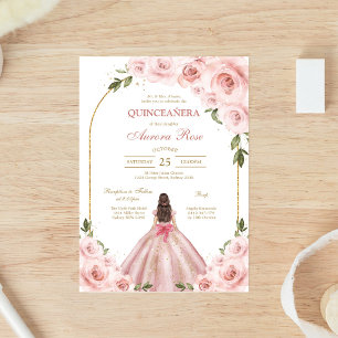 Modern Pink Floral Quinceanera Invitation