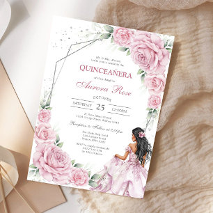 Modern Pink Floral Quinceanera Invitation