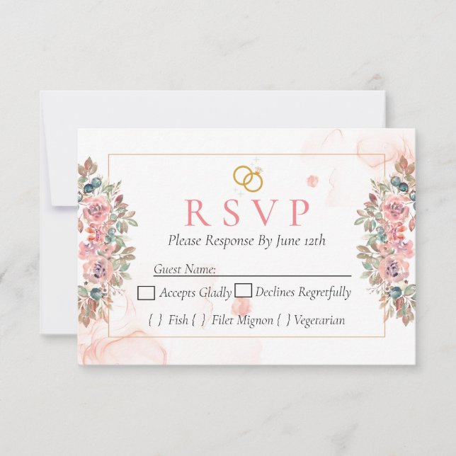 Modern pink floral RSVP card (Front)