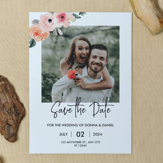 Modern Pink Floral Save The Date Photo Collage Invitation (Creator Uploaded)
