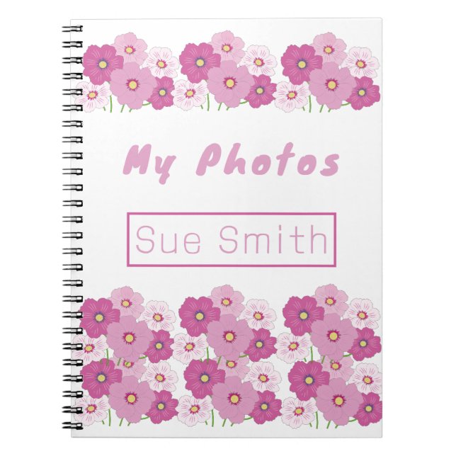Modern Pink Floral Spiral Photo Notebook (Front)