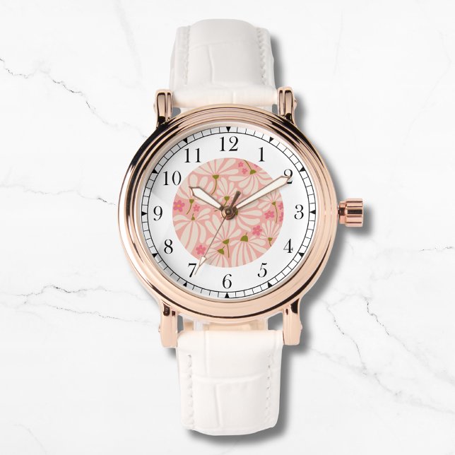 Modern Pink Floral Trendy Stylish Chic Womans Watch (Creator Uploaded)