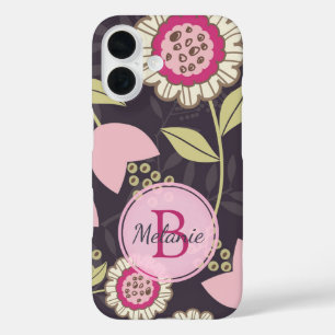Modern Pink Floral Tulip Pattern Personalised iPhone 16 Case
