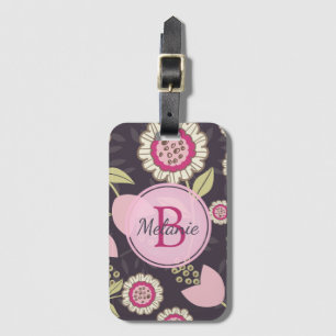 Modern Pink Floral Tulip Pattern Personalised Luggage Tag
