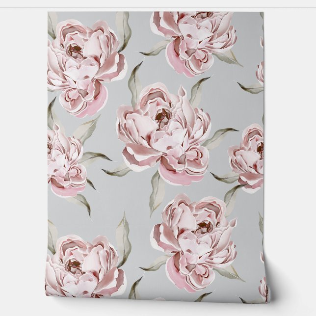 Modern Pink Floral Wallpaper (Unrolling)
