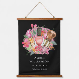 Modern Pink Floral Watercolor Beauty Makeup Artist Hanging Tapestry