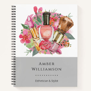 Modern Pink Floral Watercolor Beauty Makeup Artist Notebook
