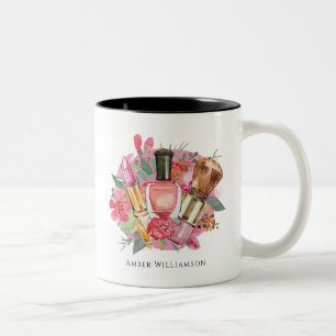 Modern Pink Floral Watercolor Beauty Makeup Artist Two-Tone Coffee Mug