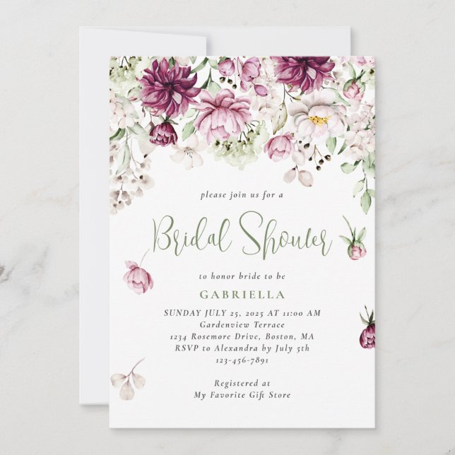 Modern Pink Floral Watercolor Bridal Shower Invitation (Front)