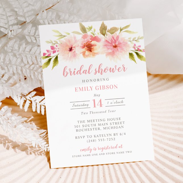 Modern Pink Floral Watercolor Bridal Shower Invitation (Creator Uploaded)