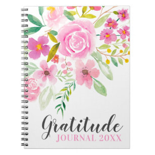 Modern pink floral watercolor gratitude journal