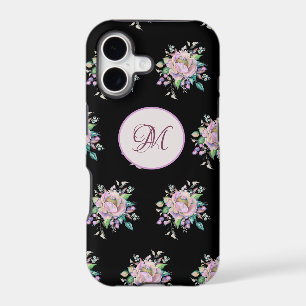 Modern Pink Floral Watercolor Monogram Elegant