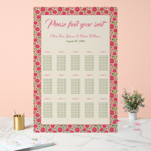 Modern Pink Floral Wedding Acrylic Seating Chart (Wedding)