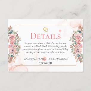 Modern pink floral wedding details enclosure card