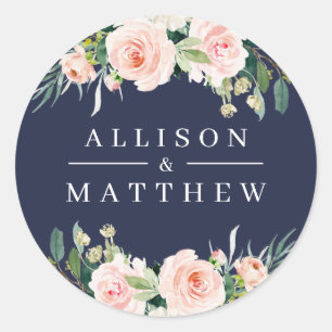 modern pink floral wedding sticker