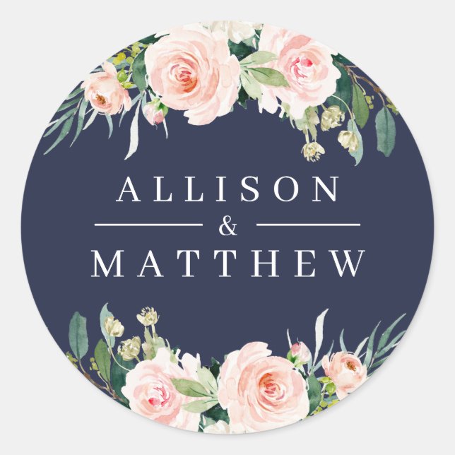 modern pink floral wedding sticker (Front)
