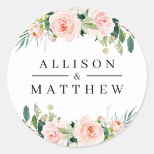 modern pink floral wedding sticker