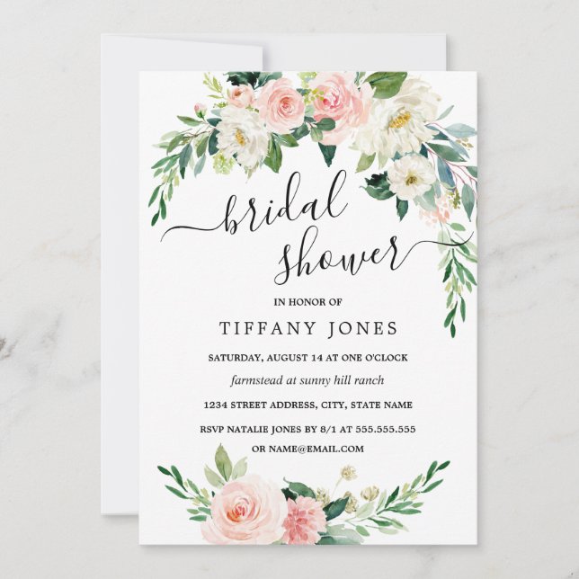 Modern Pink Floral Wreath Bridal Shower Invitation (Front)