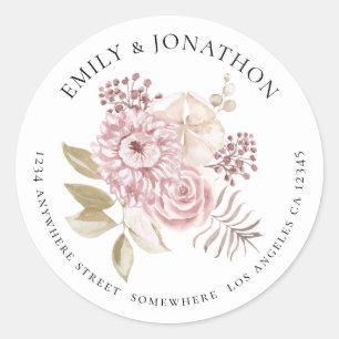 Modern Pink Florals Wedding Name Return Address Classic Round Sticker