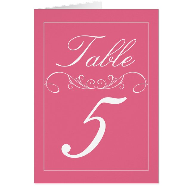 Modern Pink Flourish Wedding Table Number Cards (Front)