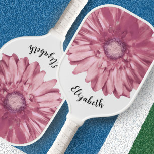 Modern pink flower custom name pickleball paddle