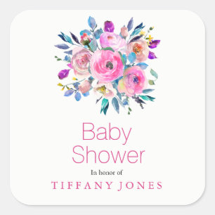 Modern Pink Flower Floral Baby Shower Sticker