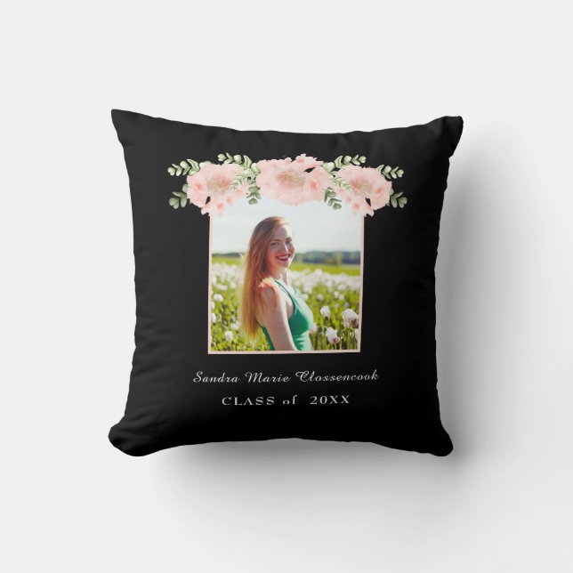 Modern, Pink Flower floral graduation class 2021 Cushion (Front)
