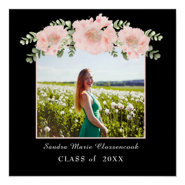 Modern, Pink Flower floral graduation class 2021 Poster (Front)