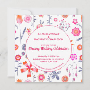 Modern Pink Flower Garden Boho Evening Invitation