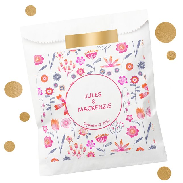 Modern Pink Flower Garden Boho Favour Bags (Watercolor floral personalized wedding favor bag)