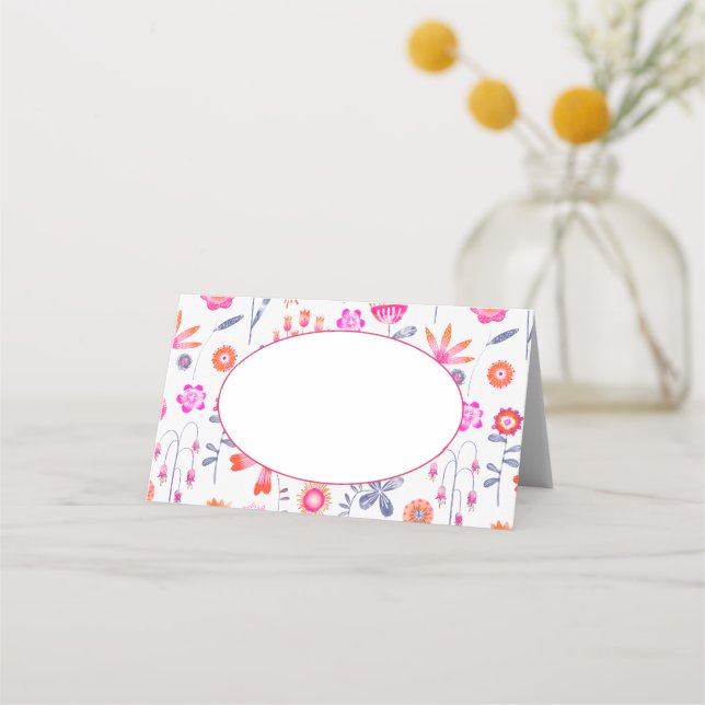 Modern Pink Flower Garden Boho Place Card (Front)