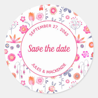 Modern Pink Flower Garden Boho Save the Date Classic Round Sticker