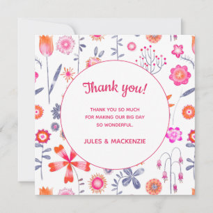 Modern Pink Flower Garden Boho Thank You Card