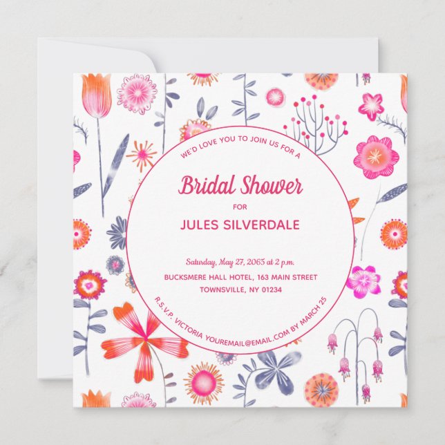 Modern Pink Flower Garden Bridal Shower Invitation (Front)
