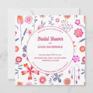Modern Pink Flower Garden Bridal Shower Invitation