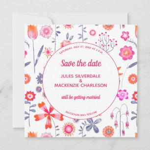 Modern Pink Flower Garden Save the Date Invitation