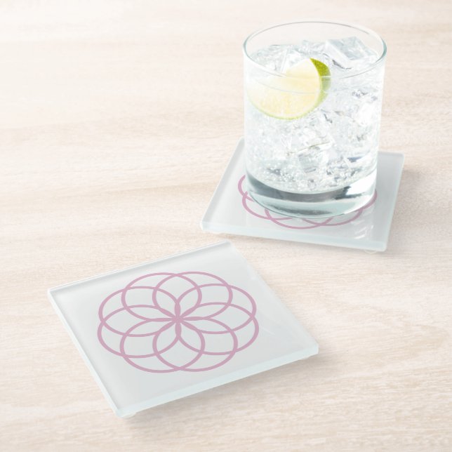 Modern Pink Flower Mandala Glass Coaster (Angled)