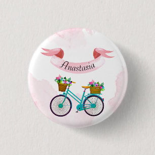 Modern Pink Flowers Bicycles 3 Cm Round Badge