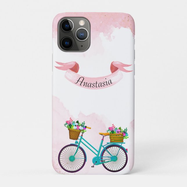 Modern Pink Flowers Bicycles Case-Mate iPhone Case (Back)
