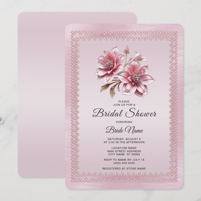Modern Pink Flowers Bridal Shower Invitation (Front/Back)