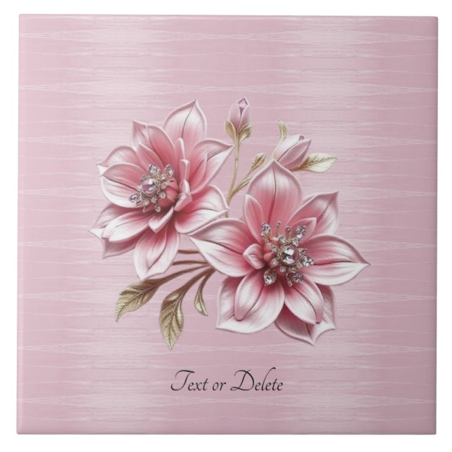 Modern Pink Flowers Ceramic Tile (Front)